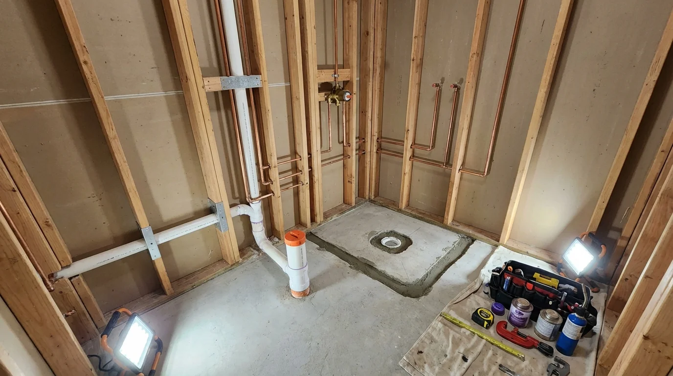 Bathroom rough-in plumbing during remodel by Johns Plumbing LLC in Globe
