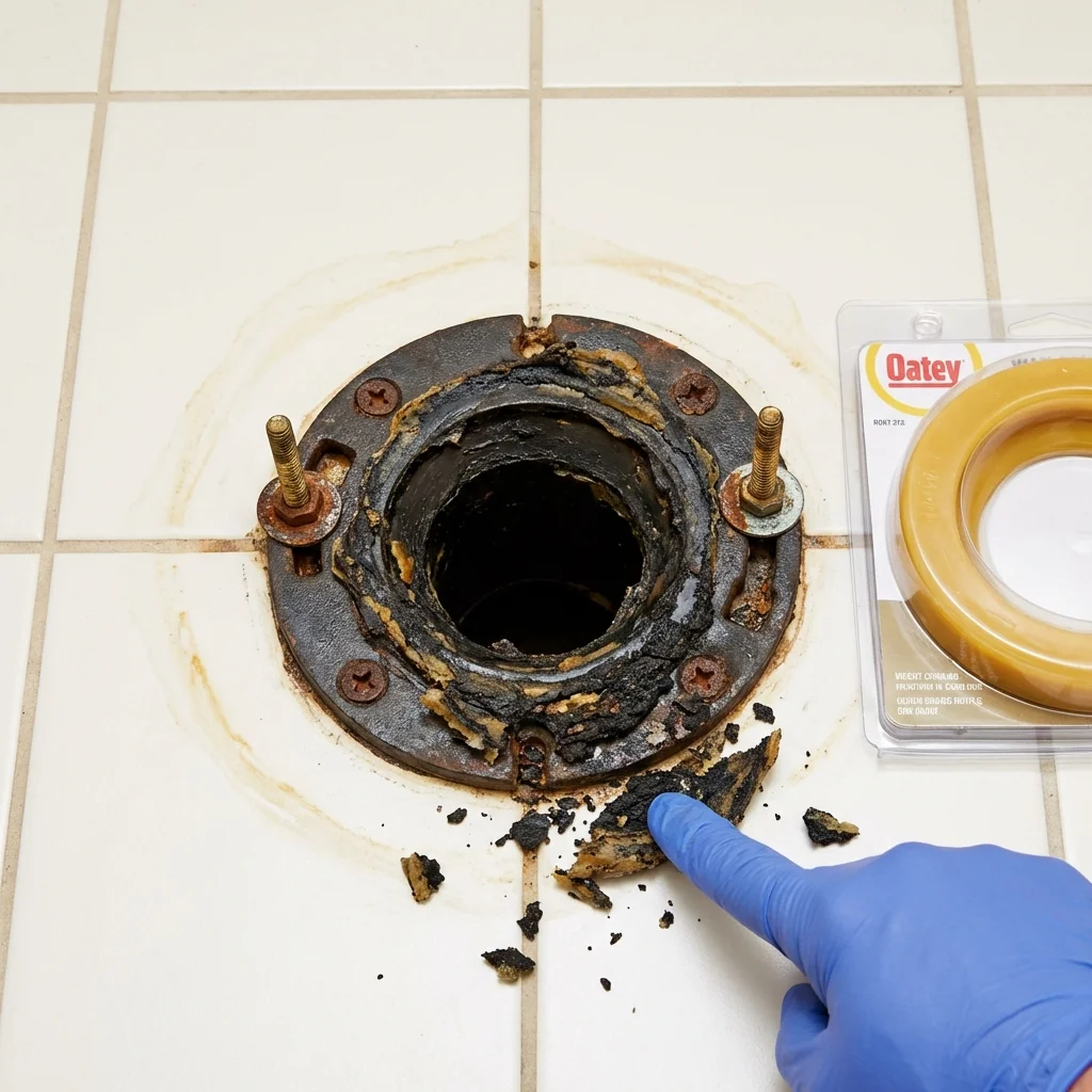 Failed wax ring showing water seepage at the base of a toilet in a Globe, AZ home